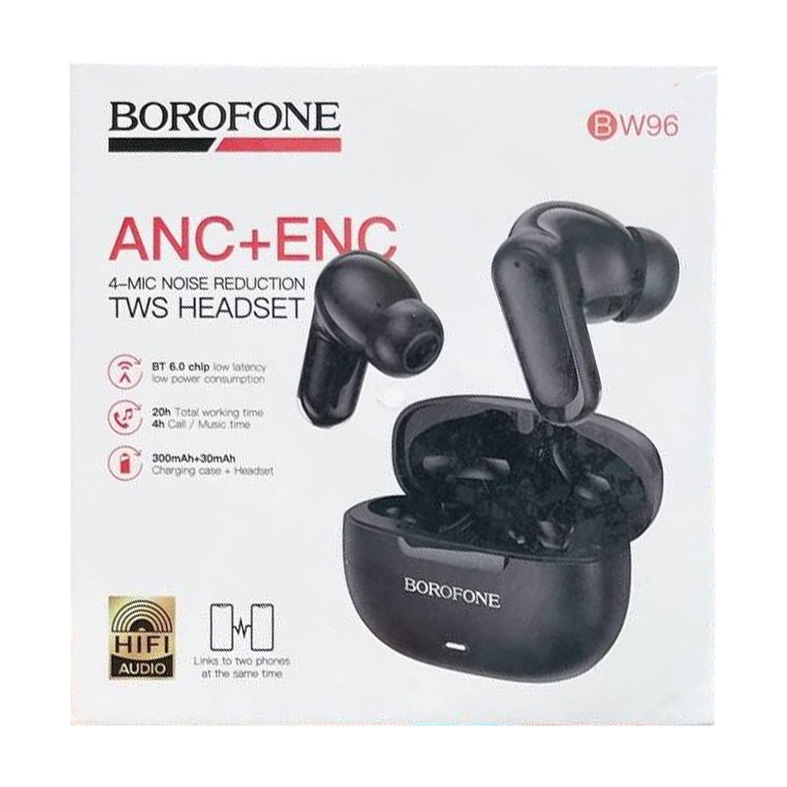 Беспроводные TWS наушники Borofone BW96 Mellow ANC+ENC, Black 1, купить оптом с доставкой