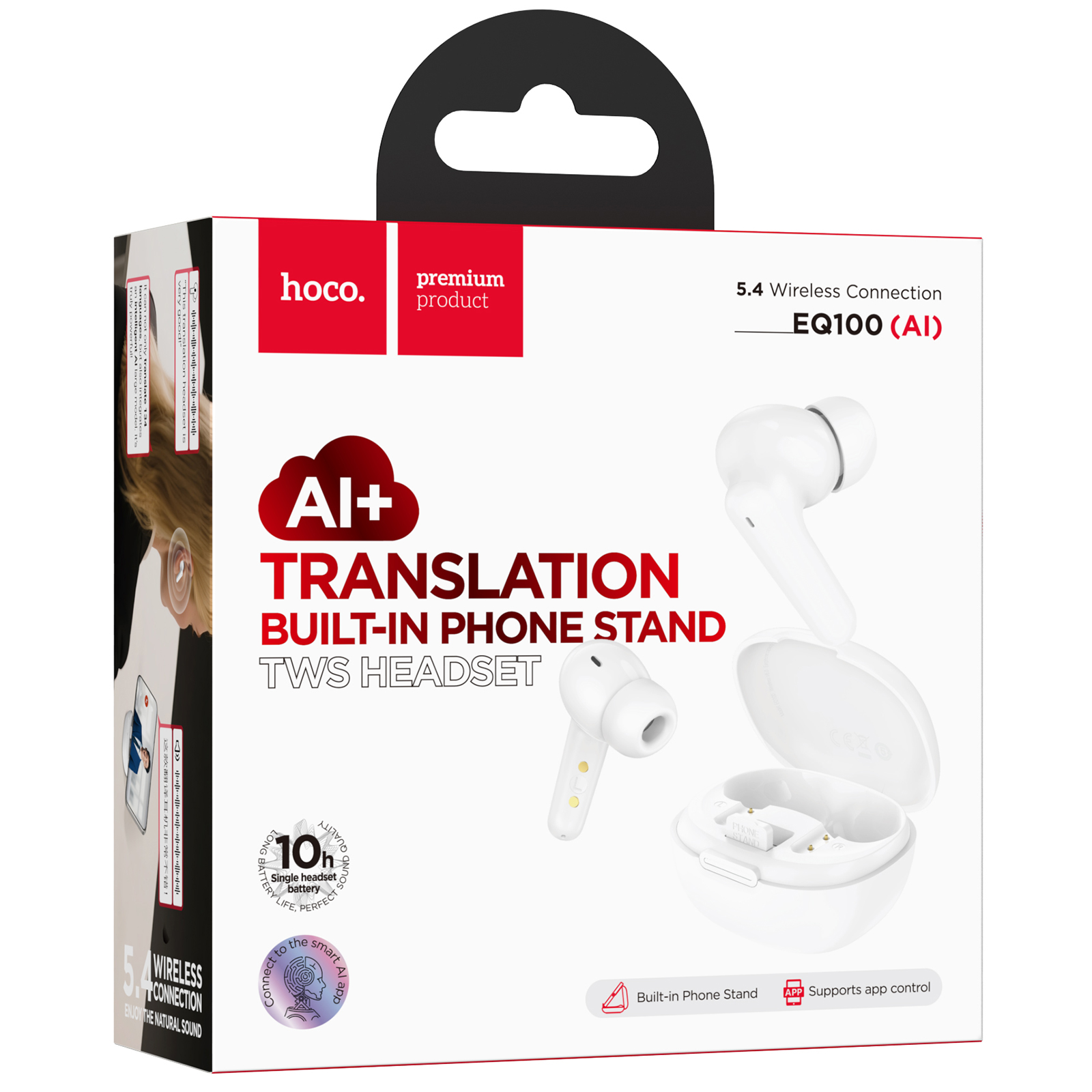 Беспроводные TWS наушники Hoco EQ100 Intelligent AI translation (App), White 1, купить оптом с доставкой