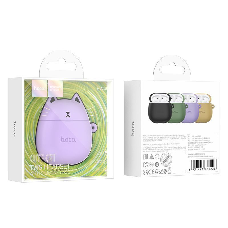 Беспроводные TWS наушники Hoco EW45 Cat Case, Lilac Cat 4, купить оптом с доставкой