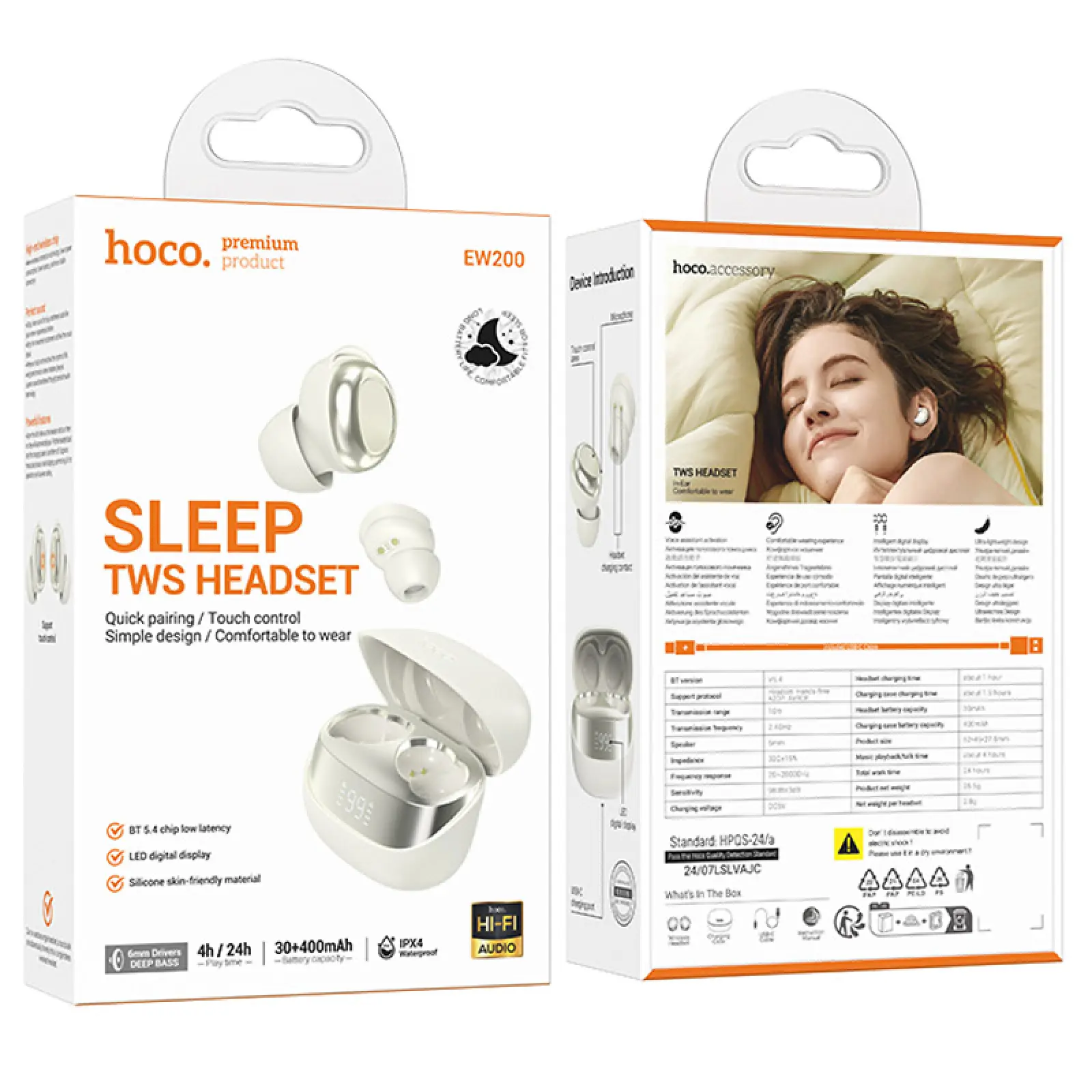 Бездротові TWS навушники Hoco EW200 Elegant, Milky White 2, купити оптом з доставкою