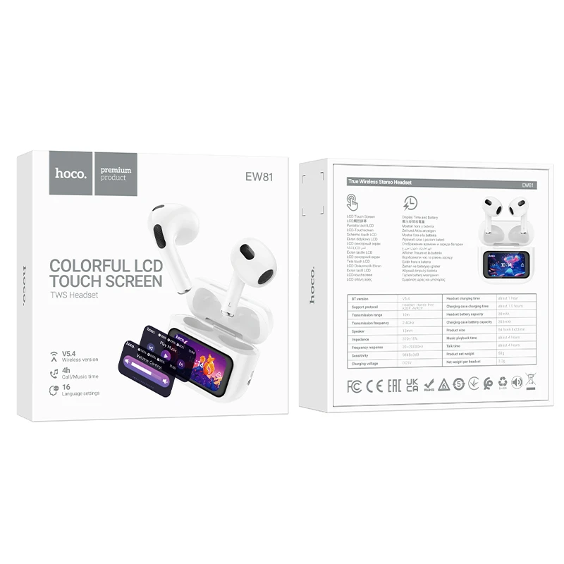 Беспроводные TWS наушники Hoco EW81 Elegant with Touch Screen ANC, White 1, купить оптом с доставкой