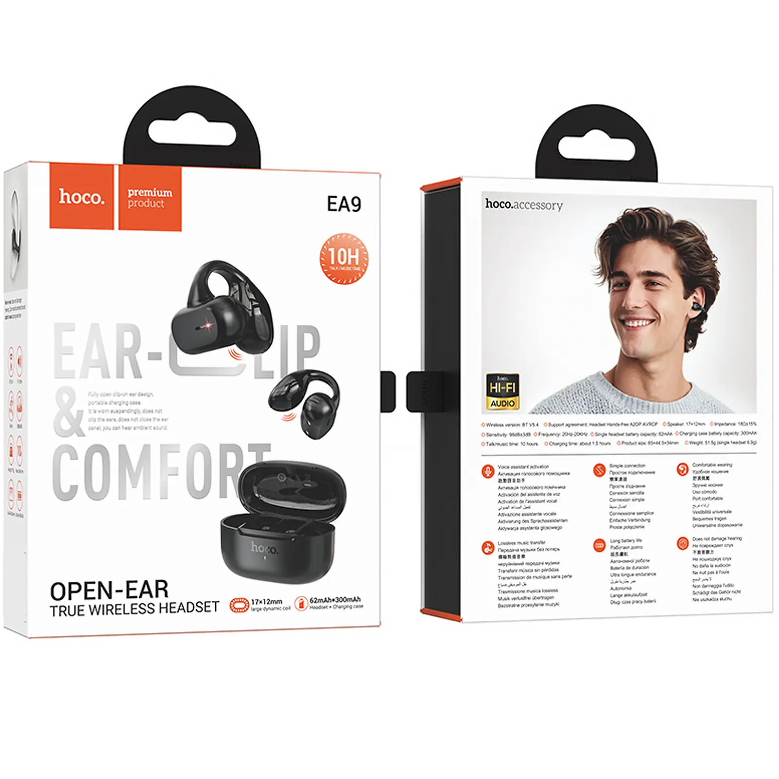 Беспроводные TWS наушники Hoco EA9 Clear sound clip-on, Black 3, купить оптом с доставкой