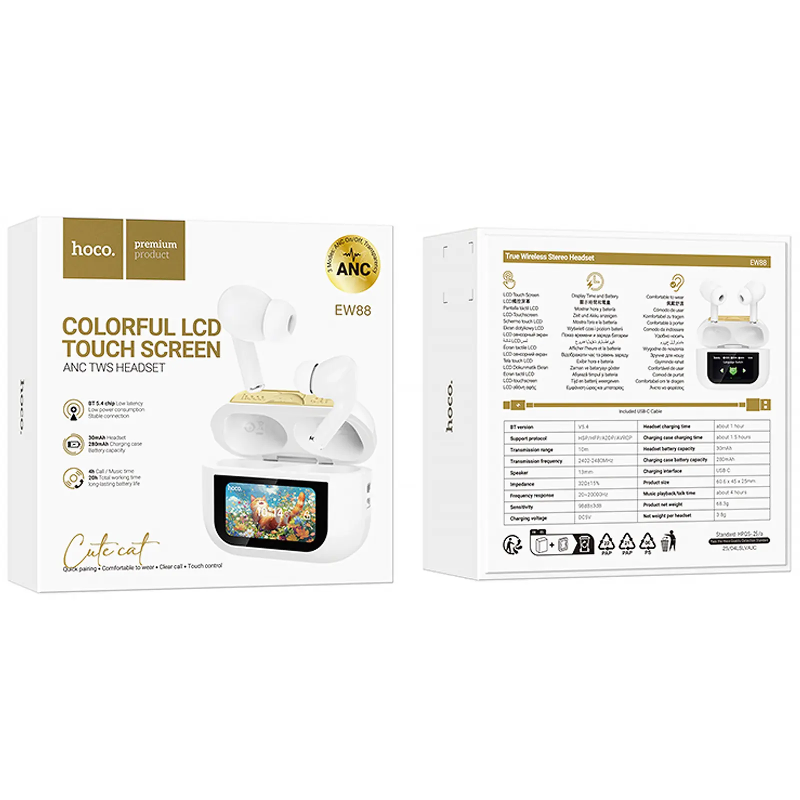 Беспроводные TWS наушники Hoco EW88 Rampino with Touch Screen ANC, White 1, купить оптом с доставкой