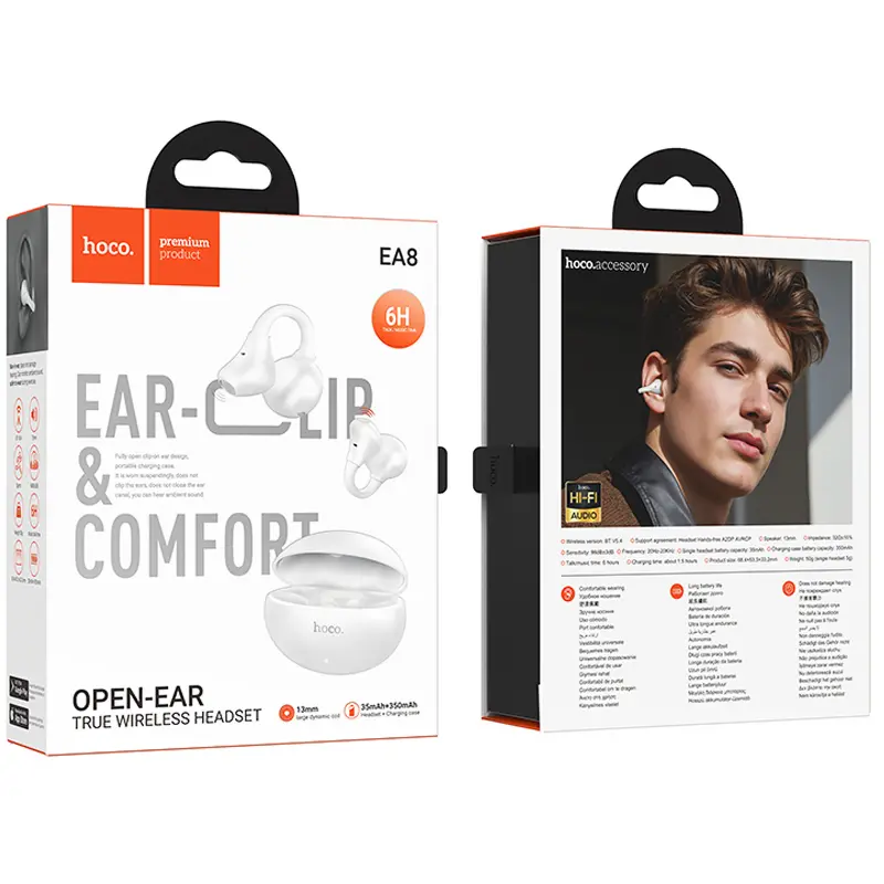 Беспроводные TWS наушники Hoco EA8 Warm clip-on (App), White 1, купить оптом с доставкой