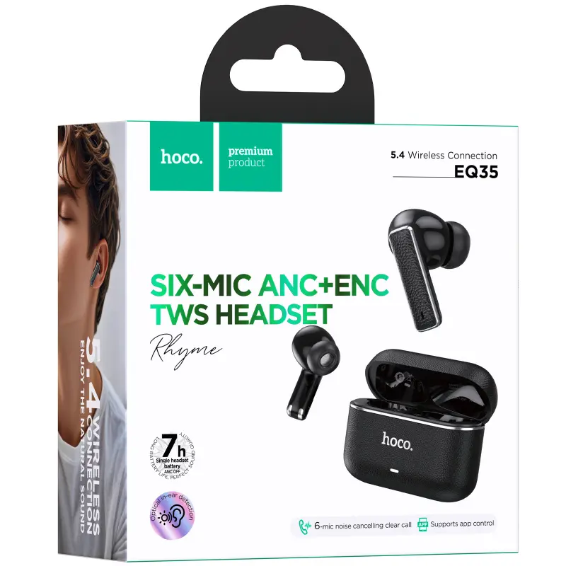 Беспроводные TWS наушники Hoco EQ35 Rhyme ANC+ENC (App), Black 2, купить оптом с доставкой