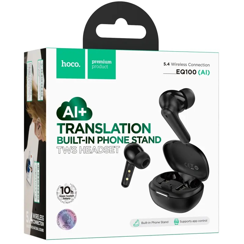 Беспроводные TWS наушники Hoco EQ100 Intelligent AI translation (App), Black 1, купить оптом с доставкой