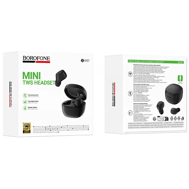 Беспроводные TWS наушники Borofone BW97 Clear, Black 1, купить оптом с доставкой