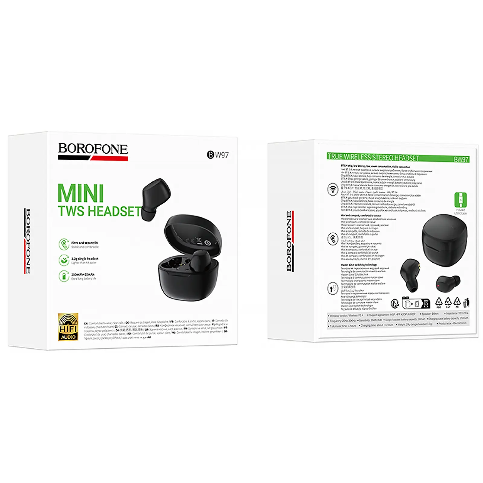 Беспроводные TWS наушники Borofone BW97 Clear, Black 1, купить оптом с доставкой