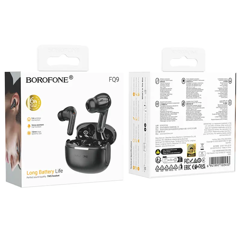 Беспроводные TWS наушники Borofone FQ9 Peaceful, Black 1, купить оптом с доставкой