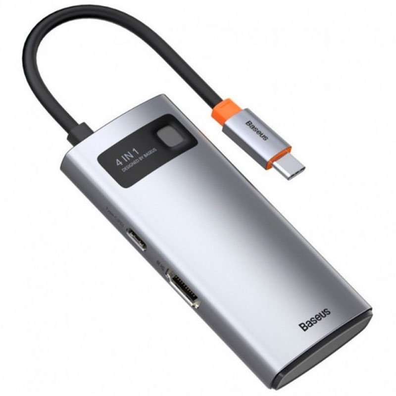 Уценка Переходник HUB Baseus Metal Gleam Series 4-in-1 Type-C (CAHUB-CY), Поврежденная упаковка / Gray, купить оптом с доставкой