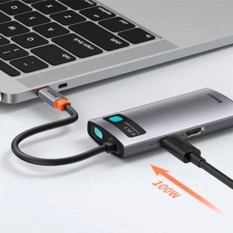 Уценка Переходник HUB Baseus Metal Gleam Series 4-in-1 Type-C (CAHUB-CY), Поврежденная упаковка / Gray 2, купить оптом с доставкой