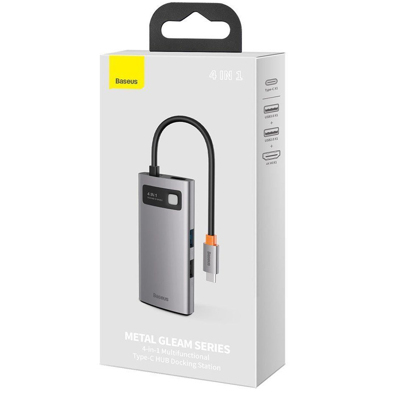 Уценка Переходник HUB Baseus Metal Gleam Series 4-in-1 Type-C (CAHUB-CY), Поврежденная упаковка / Gray 3, купить оптом с доставкой