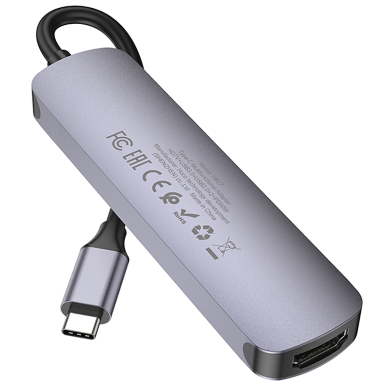 Переходник HUB Hoco HB27 10-Port (Type-C to HDTV+USB3.0+PD+2xUSB2.0), Metal gray 2, купить оптом с доставкой