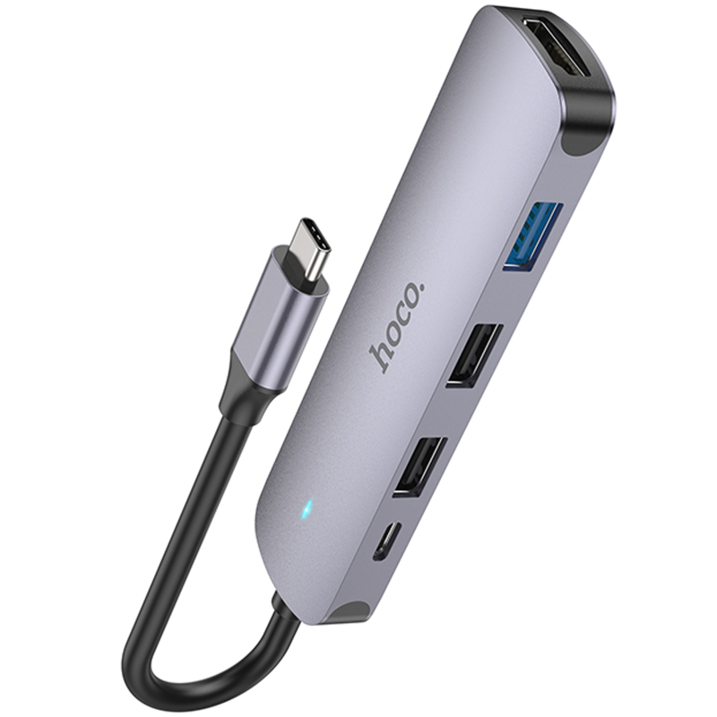 Переходник HUB Hoco HB27 10-Port (Type-C to HDTV+USB3.0+PD+2xUSB2.0), Metal gray 4, купить оптом с доставкой