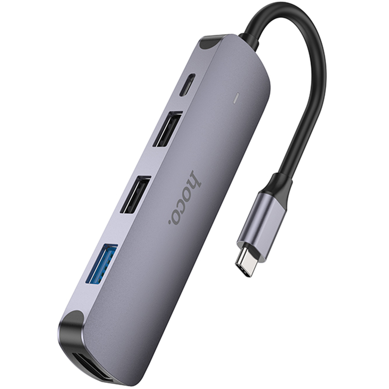 Переходник HUB Hoco HB27 10-Port (Type-C to HDTV+USB3.0+PD+2xUSB2.0), Metal gray 5, купить оптом с доставкой