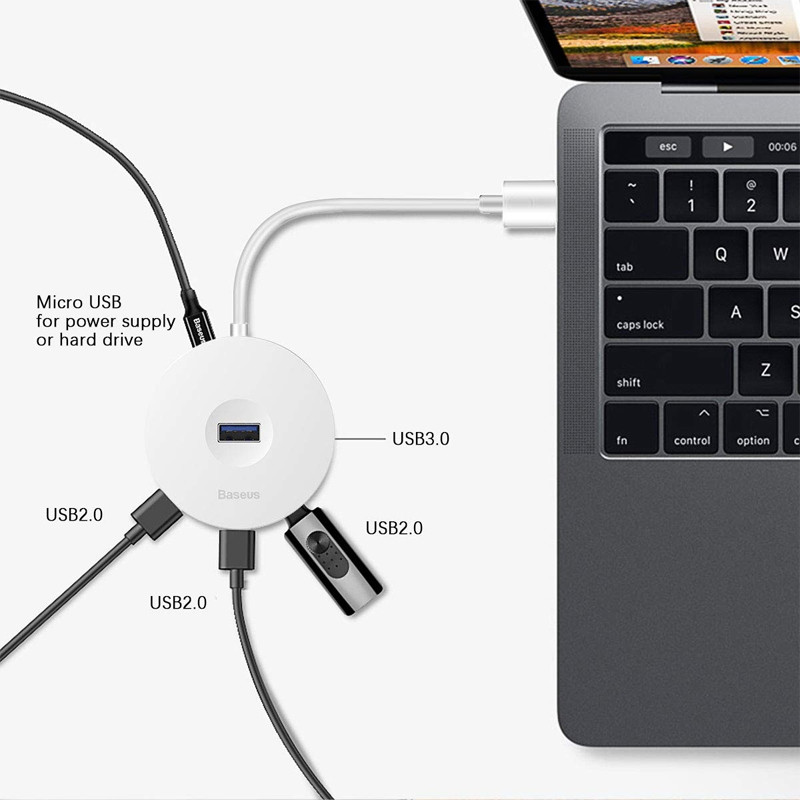Перехідник HUB Baseus Round Box Type-C to USB 3.0 + 3USB 2.0 (CAHUB-G) на малюнкі №3