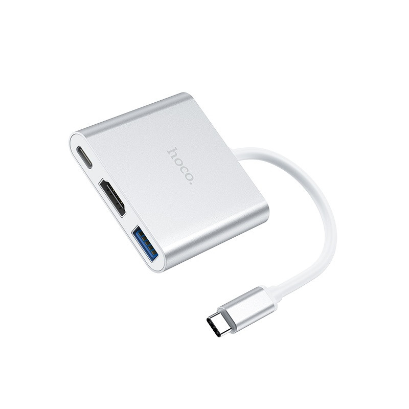 Перехідник HUB Hoco HB14 Type-C to USB3.0+HDMI+PD, Сталевий 3, купити оптом з доставкою