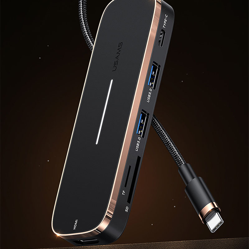 Перехідник HUB Usams US-SJ575 6in1 Multifunctional (Type-C to 2USB+Type-C+Micro SD+SD+HDMI ports) дивитися фото №2