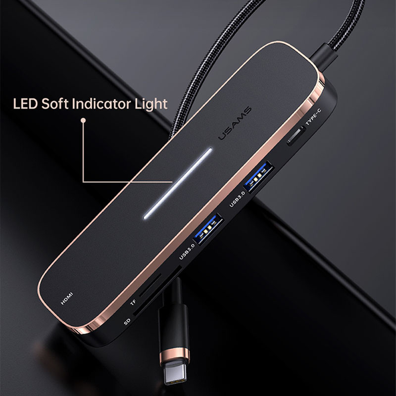 Перехідник HUB Usams US-SJ575 6in1 Multifunctional (Type-C to 2USB+Type-C+Micro SD+SD+HDMI ports) дивитися фото №5