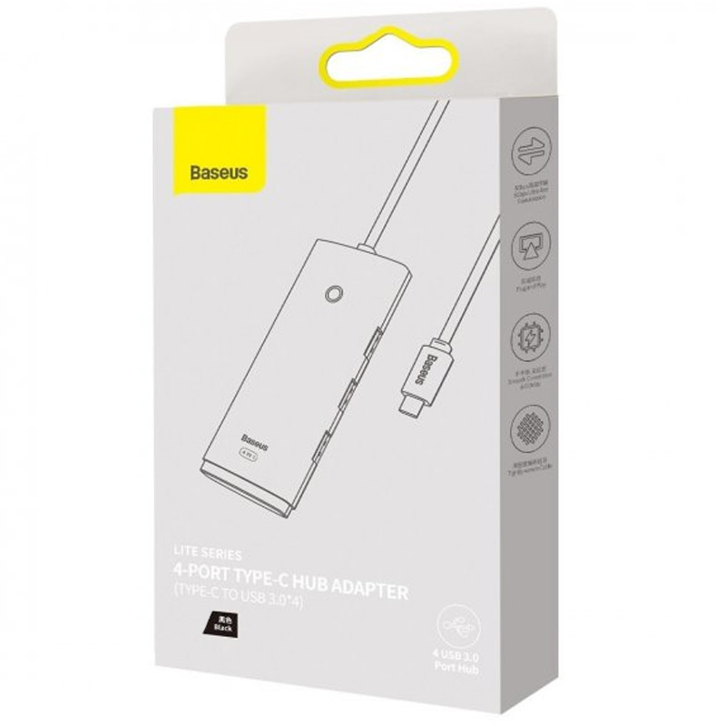 Перехідник HUB Baseus Lite Series 4in1 (Type-C to 4xUSB 3.0) 25cm (WKQX03), Black 5, купити оптом з доставкою