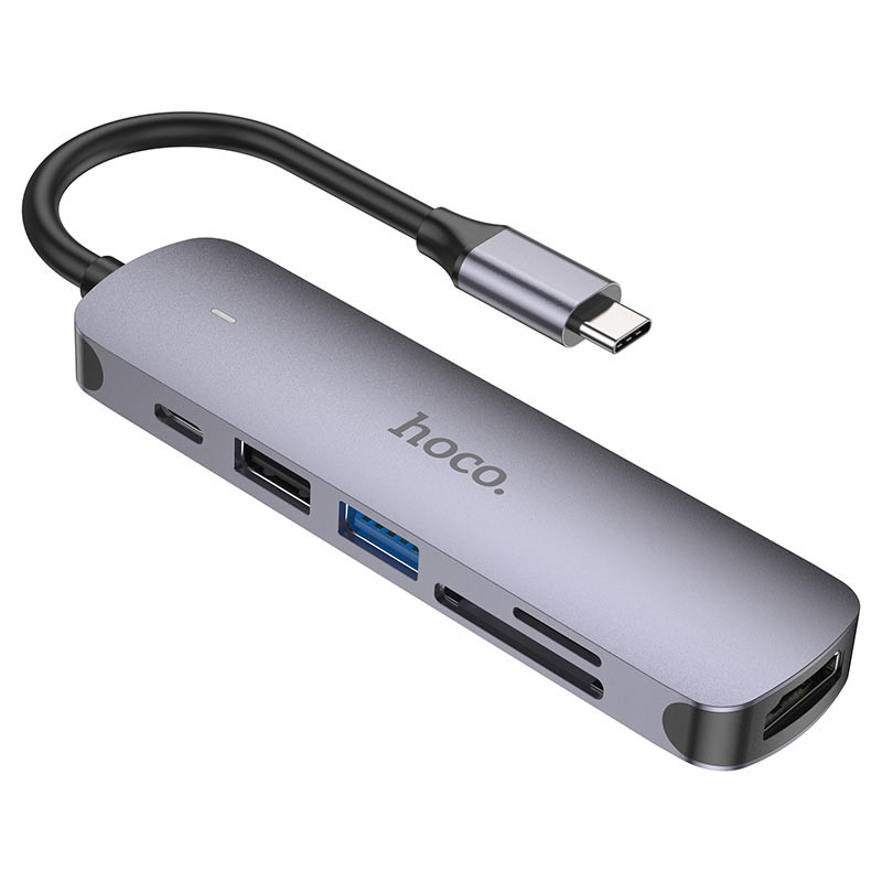 Перехідник Hoco HB28 Multi-function 6in1 (Type-C to HDTV+USB3.0+USB2.0+SD+TF+PD) на малюнкі №1