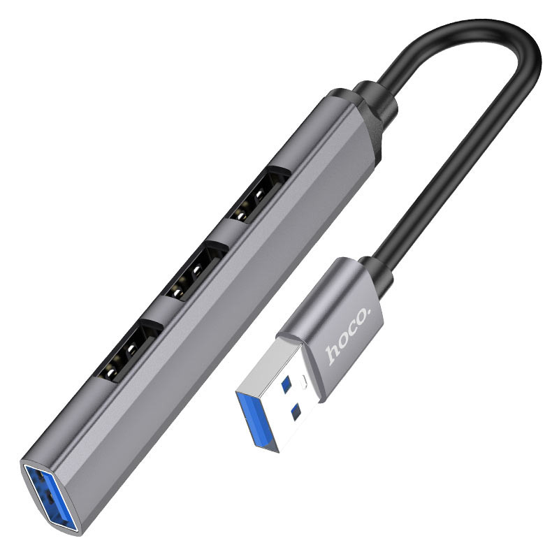 Перехідник Hoco HB26 4in1 (USB to USB3.0+USB2.0*3), Metal gray, купити оптом з доставкою