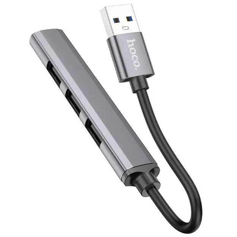 Перехідник Hoco HB26 4in1 (USB to USB3.0+USB2.0*3), Metal gray 2, купити оптом з доставкою