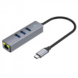 Перехідник HUB Hoco HB34 Easy link Type-C Gigabit network adapter (Type-C to USB3.0*3+RJ45)