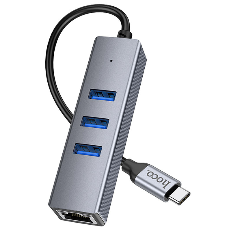 Перехідник HUB Hoco HB34 Easy link Type-C Gigabit network adapter (Type-C to USB3.0*3+RJ45) дивитися фото №3