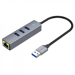 Перехідник HUB Hoco HB34 Easy link USB Gigabit Ethernet adapter (USB to USB3.0*3+RJ45)