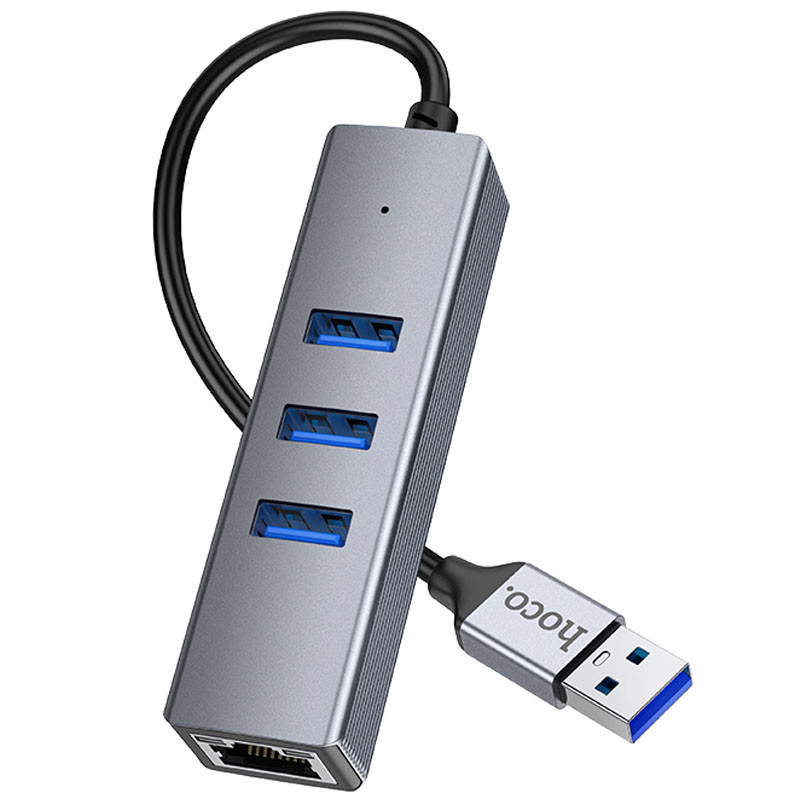 Перехідник HUB Hoco HB34 Easy link USB Gigabit Ethernet adapter (USB to USB3.0*3+RJ45) дивитися фото №2