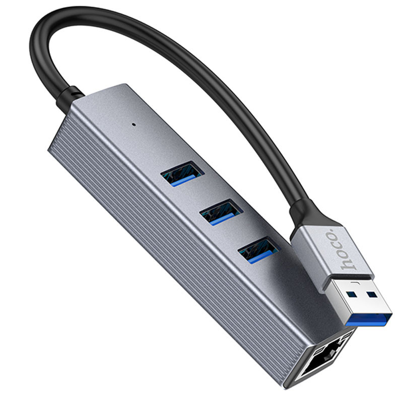 Перехідник HUB Hoco HB34 Easy link USB Gigabit Ethernet adapter (USB to USB3.0*3+RJ45) дивитися фото №4