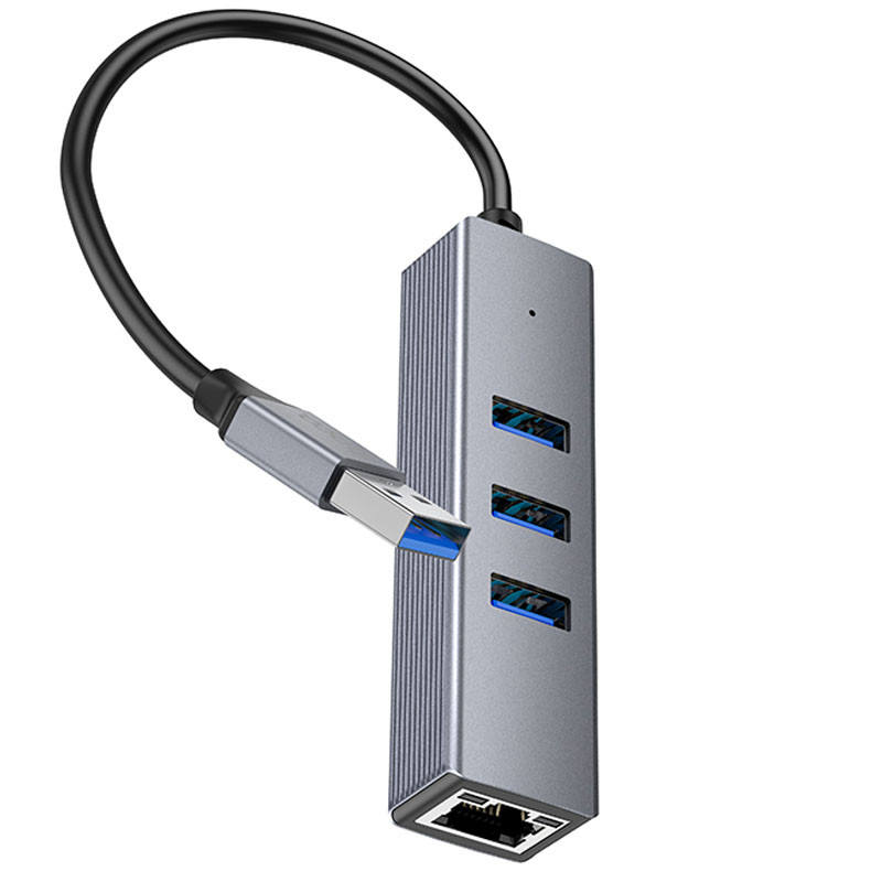 Перехідник HUB Hoco HB34 Easy link USB Gigabit Ethernet adapter (USB to USB3.0*3+RJ45) дивитися фото №5