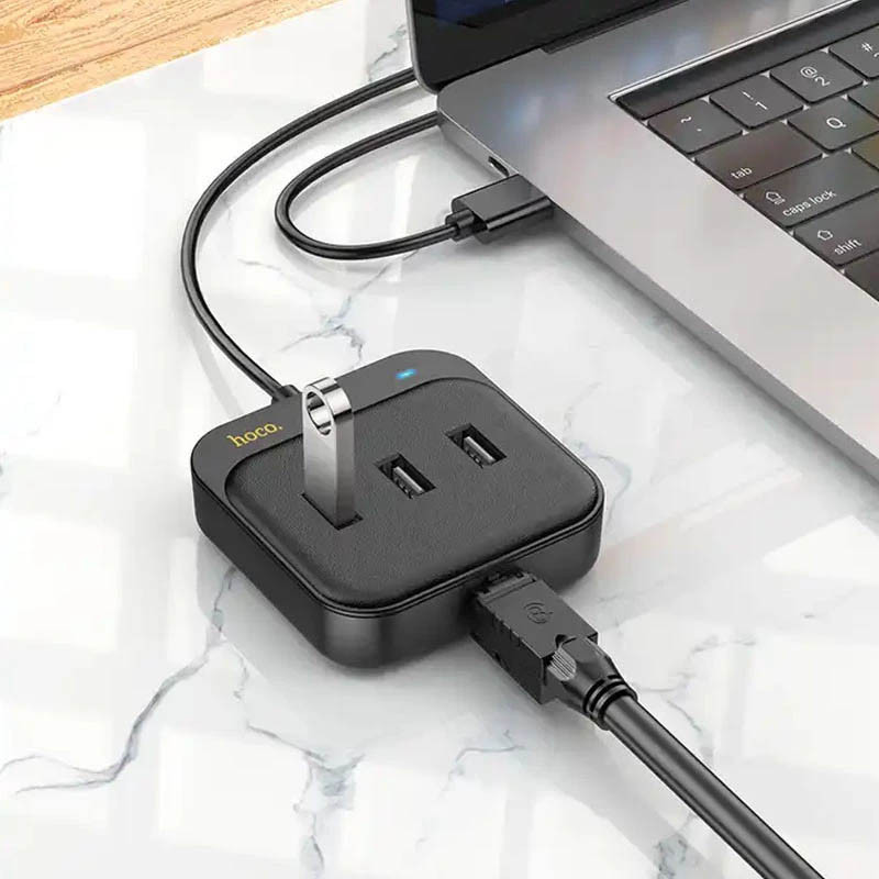 Перехідник HUB Hoco HB35 Easy link 4-in-1 Gigabit Ethernet Adapter (USB to USB3.0*3+RJ45) (L=0.2M) дивитися фото №4