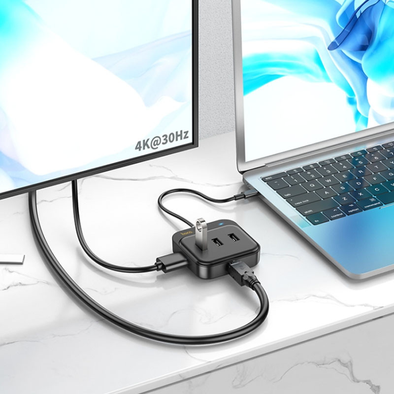Перехідник HUB Hoco HB37 Easy link 6-in-1 Multiport Adapter (HDTV+RJ45+USB3.0+USB2.0*2+PD100W) дивитися фото №5
