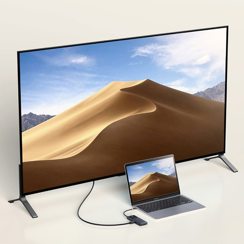 Перехідник HUB Baseus OS Dual Fast Charging 6in1 (Type-C to HDMI4K@60Hz+2xUSB-A+3xUSB-C) (B0007090) на малюнкі №4