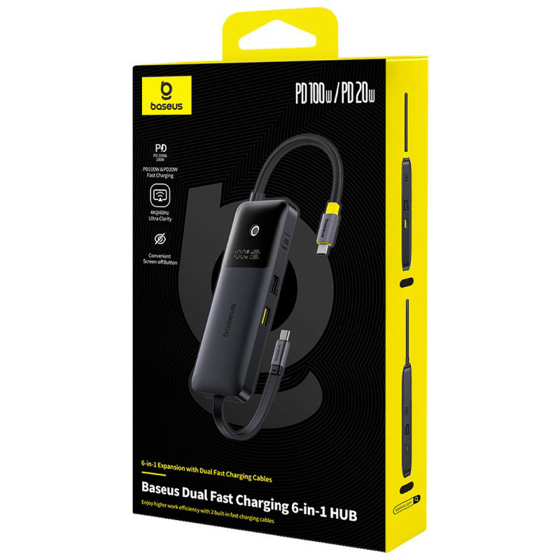 Перехідник HUB Baseus OS Dual Fast Charging 6in1 (Type-C to HDMI4K@60Hz+2xUSB-A+3xUSB-C) (B0007090) на малюнкі №5