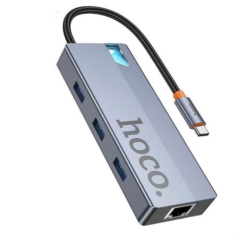 Перехідник HUB Hoco HB51 Wow 6in1 (Type-C to HDTV+RJ45+PD+3xUSB3.0) на малюнкі №1