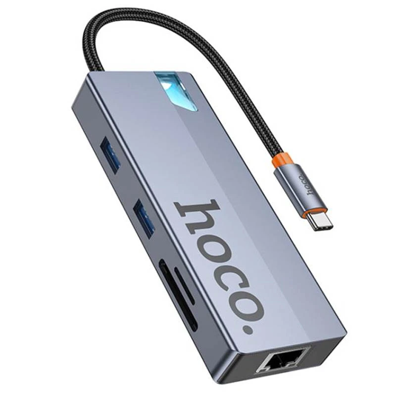 Перехідник HUB Hoco HB52 Wow 8in1 (Type-C to HDTV+RJ45+SD/TF+PD+Type-C3.0+2xUSB3.0), купити оптом з доставкою