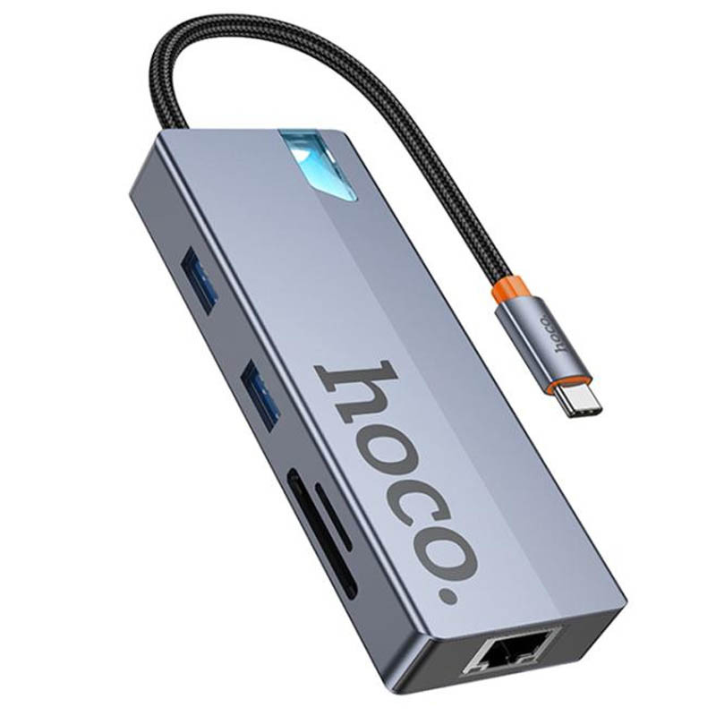 Перехідник HUB Hoco HB52 Wow 8in1 (Type-C to HDTV+RJ45+SD/TF+PD+Type-C3.0+2xUSB3.0) на малюнкі №1