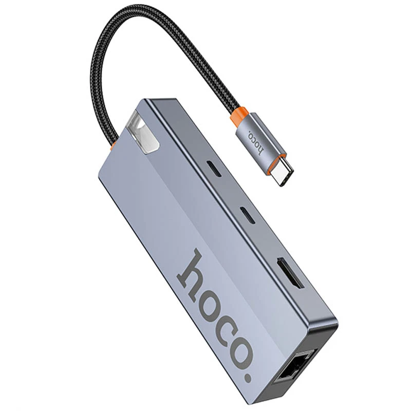 Перехідник HUB Hoco HB52 Wow 8in1 (Type-C to HDTV+RJ45+SD/TF+PD+Type-C3.0+2xUSB3.0), Deep space gray 1, купити оптом з доставкою