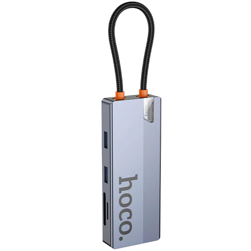 Перехідник HUB Hoco HB52 Wow 8in1 (Type-C to HDTV+RJ45+SD/TF+PD+Type-C3.0+2xUSB3.0), Deep space gray 3, купити оптом з доставкою