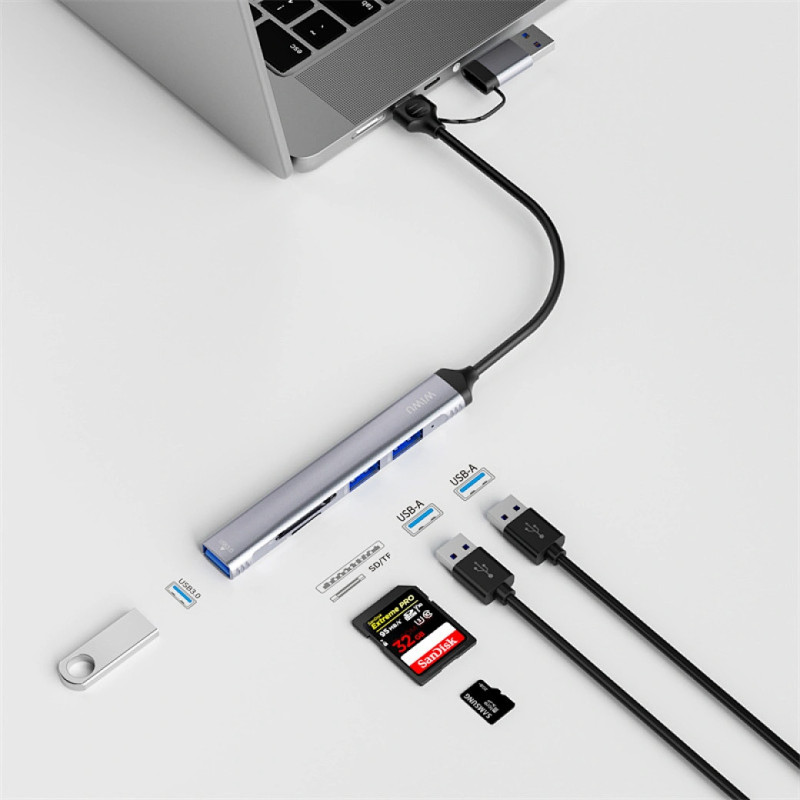 Перехідник HUB WIWU Wi-HB003 ZOLO 5 in 1 (USB-C/USB-A to 2xUSB2.0+1xUSB3.0+SD/TF) на малюнкі №5