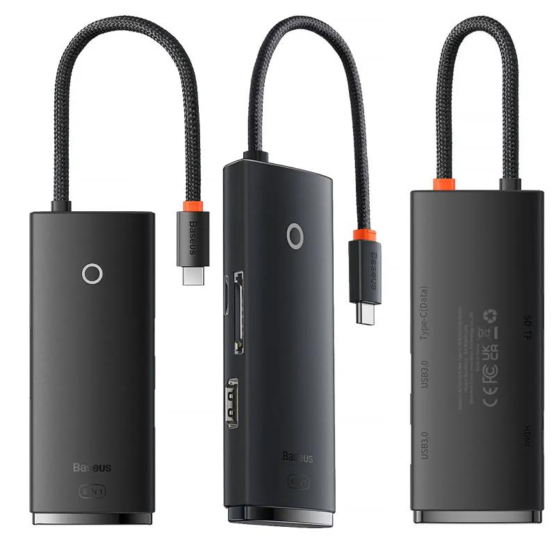 Перехідник HUB Baseus Lite Series 6in1 (Type-C to HDMI+2xUSB3.0+Type-C Data+SD/TF) (WKQX050001) на малюнкі №2