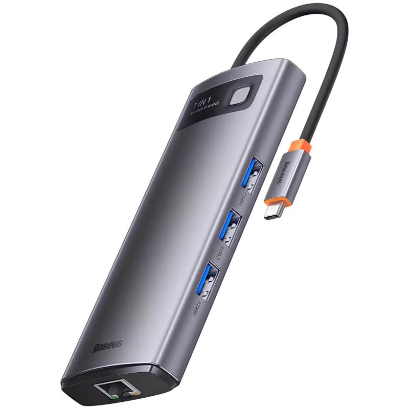 Перехідник HUB Baseus Metal Gleam Series 7-Port Clarity (Type-C to HDMI+USB3.0*3+PD+SD/TF) (B000307) на малюнкі №1