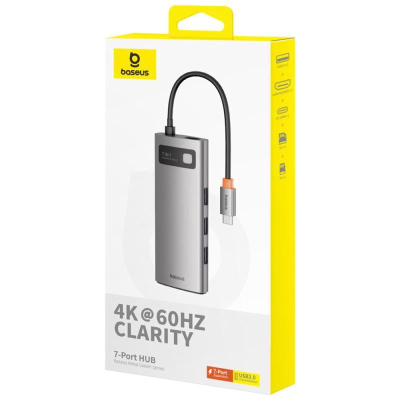 Перехідник HUB Baseus Metal Gleam Series 7-Port Clarity (Type-C to HDMI+USB3.0*3+PD+SD/TF) (B000307) на малюнкі №5