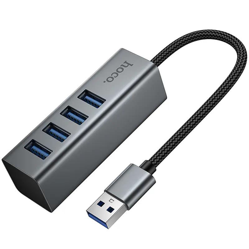Перехідник HUB Hoco HB1B 4in1 (USB to 4xUSB 3.0) (0.2m), Metal gray 1, купити оптом з доставкою