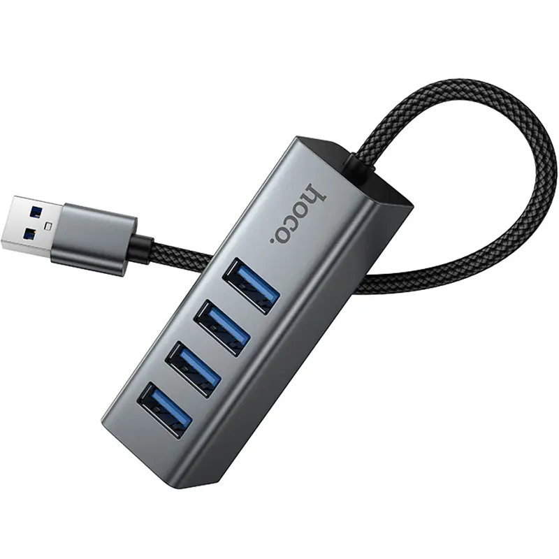 Перехідник HUB Hoco HB1B 4in1 (USB to 4xUSB 3.0) (0.2m), Metal gray 2, купити оптом з доставкою