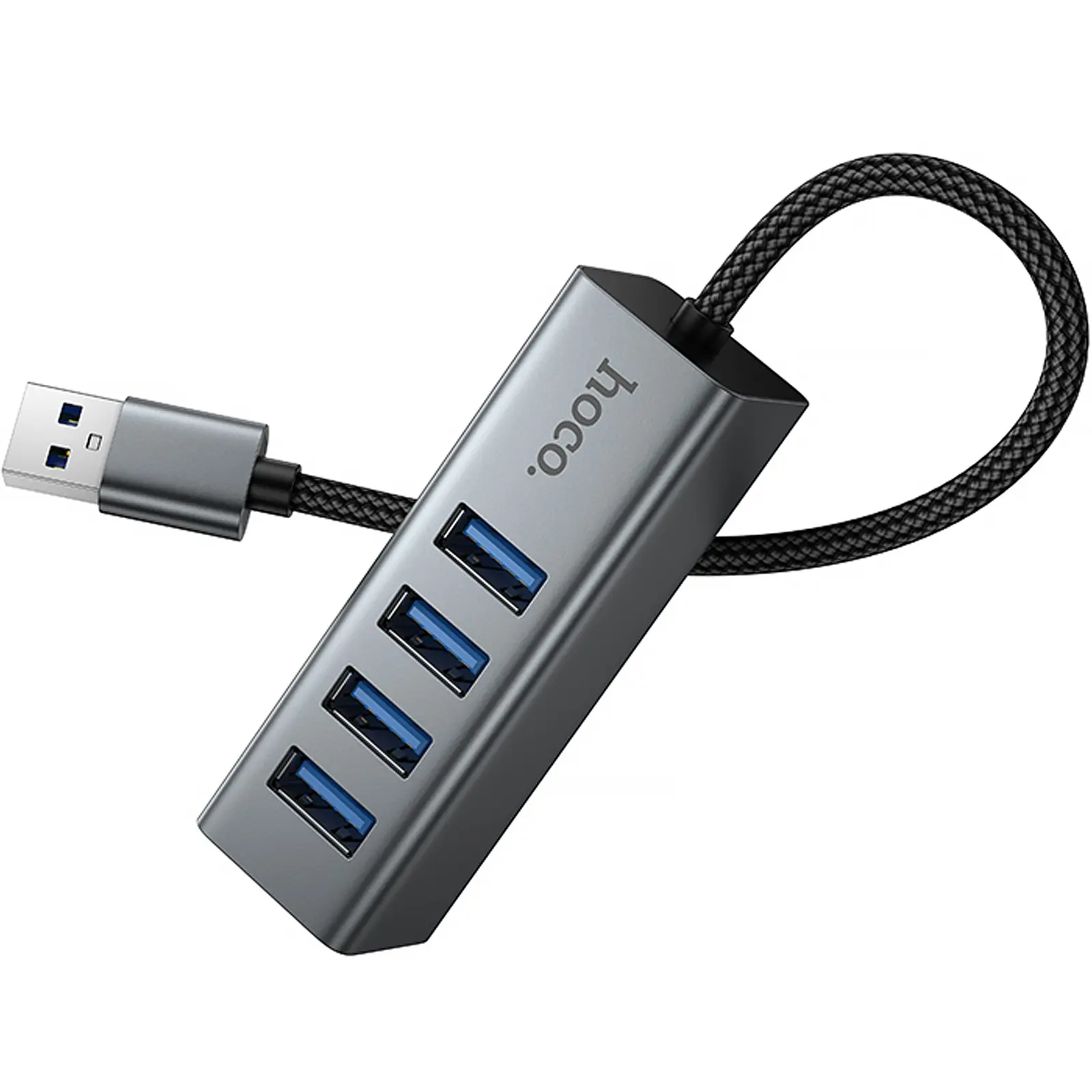 Перехідник HUB Hoco HB1B 4in1 (USB to 4xUSB 3.0) (0.2m), Metal gray 2, купити оптом з доставкою