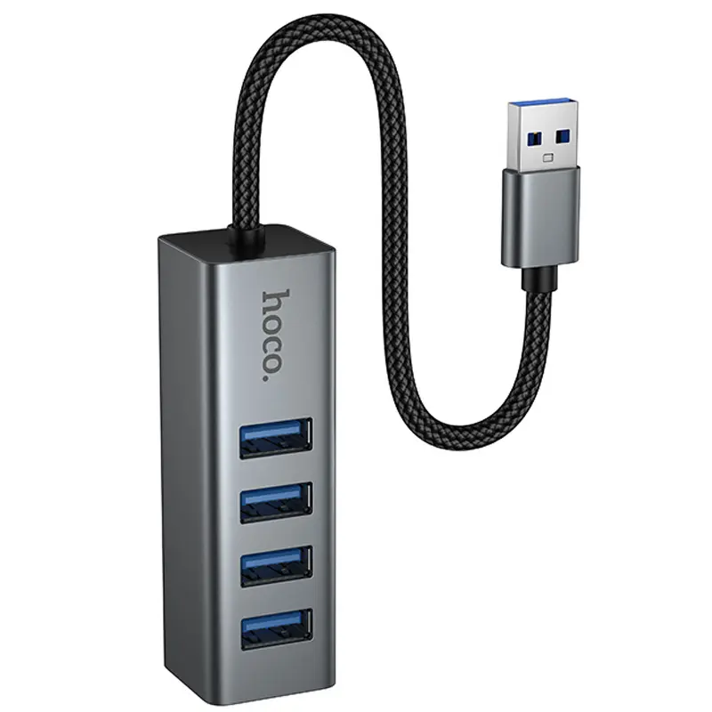 Перехідник HUB Hoco HB1B 4in1 (USB to 4xUSB 3.0) (0.2m), Metal gray 3, купити оптом з доставкою